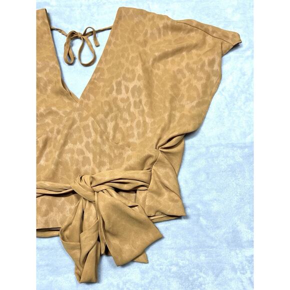 Anthropologie Current Air XS Tie Open Back Wrap Blouse Golden Leopard Print NWT - Picture 8 of 13